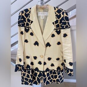 Vintage Escada light Yellow/Black Animal Print Blazer